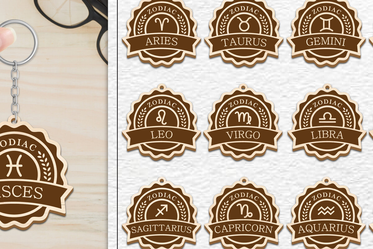 Σετ των 3 Intra απο ξύλο plywood 3mm-4mm πάχος 12 Σχέδιο Zodiac Keychain Δίασταση 6x6 cm INTRAFABR-102216496