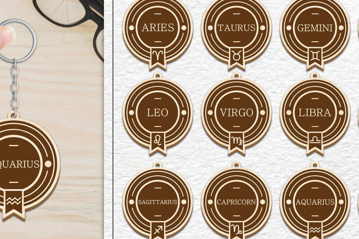 Σετ των 3 Intra απο ξύλο plywood 3mm-4mm πάχος 12 Σχέδιο Zodiac Keychain Δίασταση 6x6 cm INTRAFABR-102216954