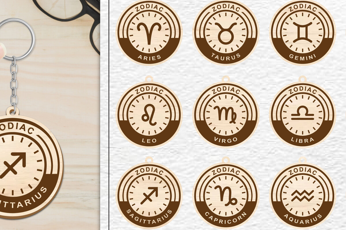 Σετ των 3 Intra απο ξύλο plywood 3mm-4mm πάχος 12 Σχέδιο Zodiac Keychain Δίασταση 6x6 cm INTRAFABR-102290193