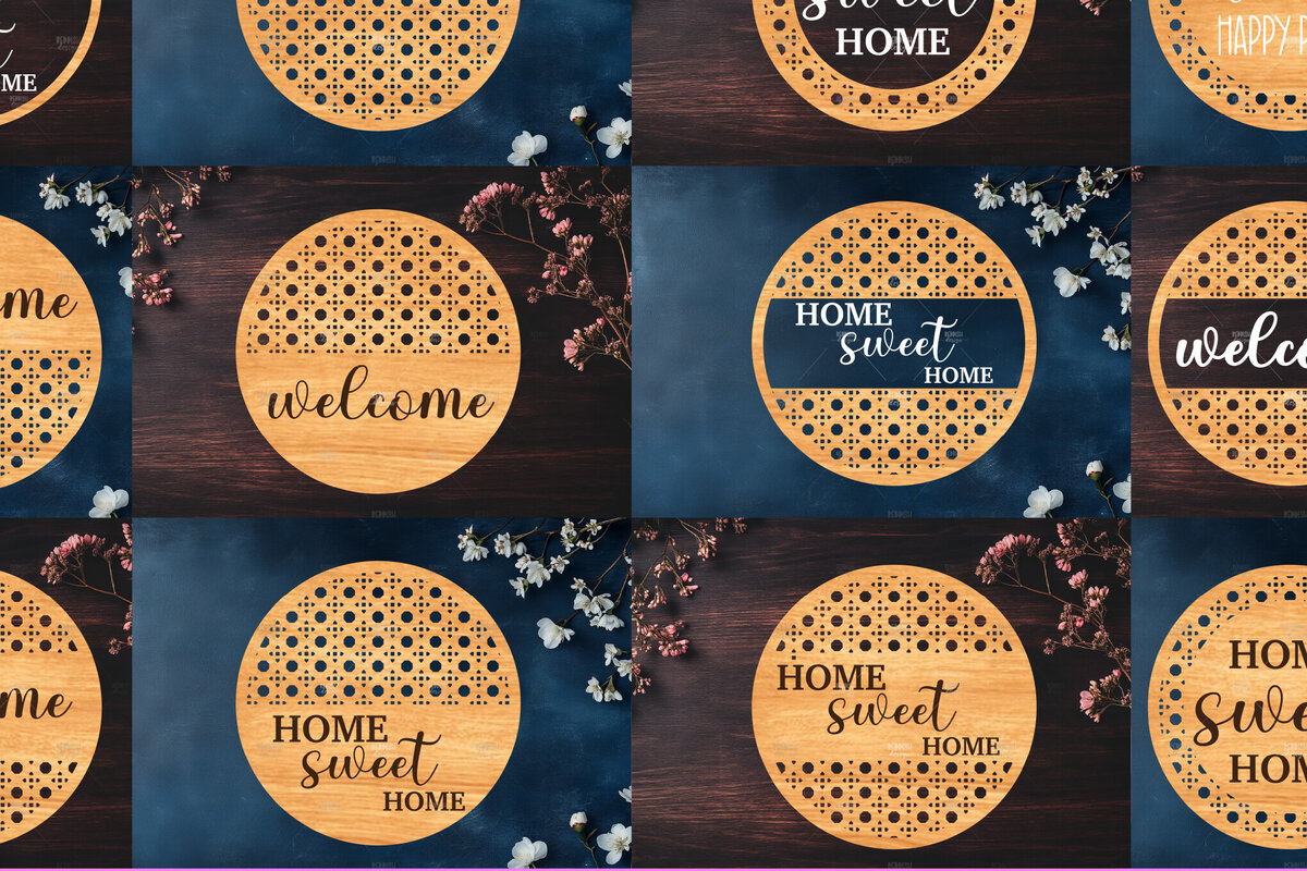 Intra απο ξύλο plywood 3mm-4mm πάχος 12 Στρογγυλή πινακίδα καλωσορίσματος Rattan Cut  Δίασταση 30x20 cm INTRAFABR-123487256