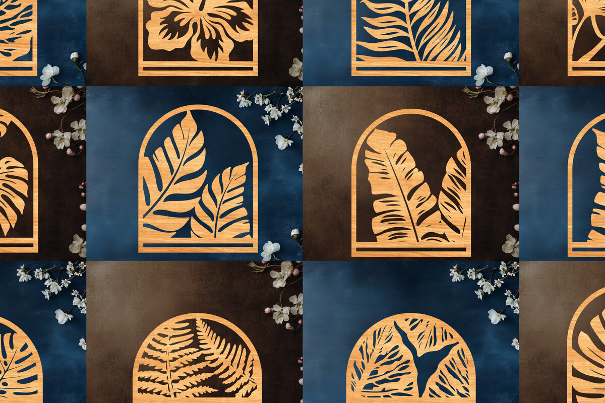 Σετ των 2 Intra απο ξύλο plywood 3mm-4mm πάχος 12 Tropical Macrame Holder Cut  Δίασταση 15x15 cm INTRAFABR-122193409