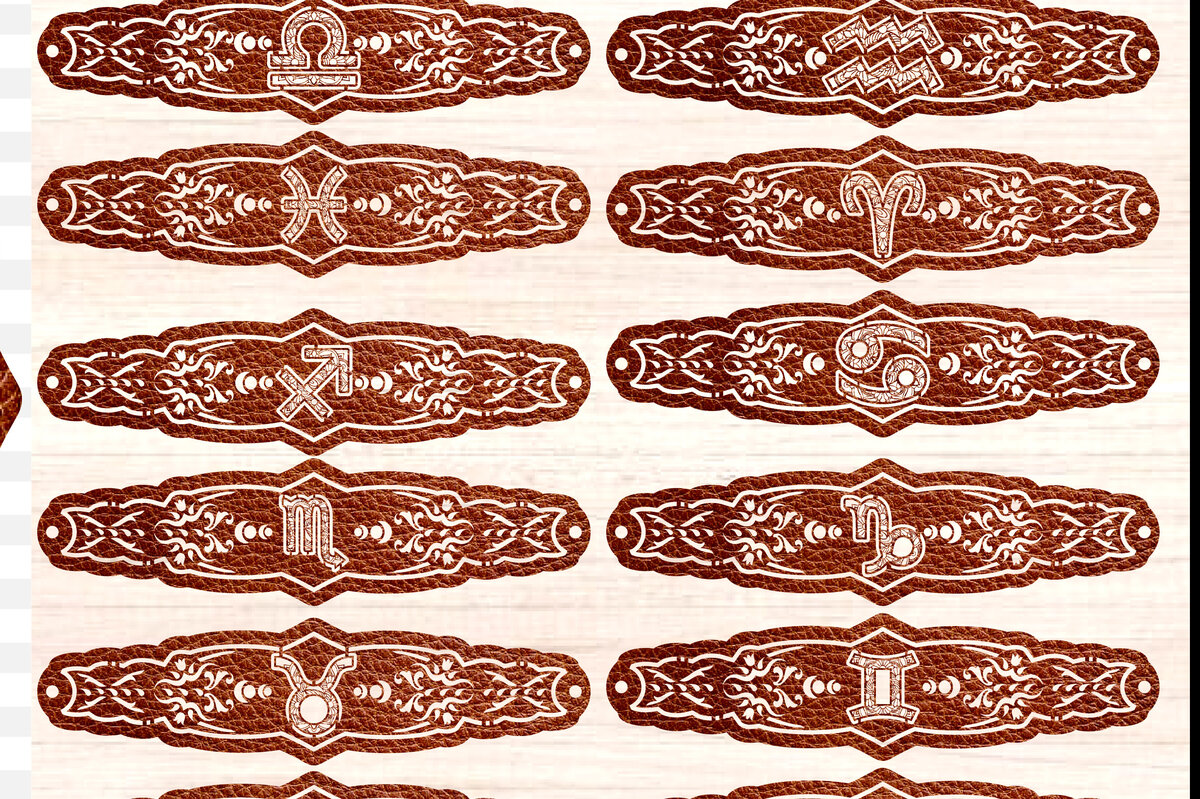 Σετ των 3 Intra απο ξύλο plywood 3mm-4mm πάχος 12 Πρότυπα δερμάτινων βραχιολιών Zodiac Δίασταση 5x5 cm INTRAFABR-63496590