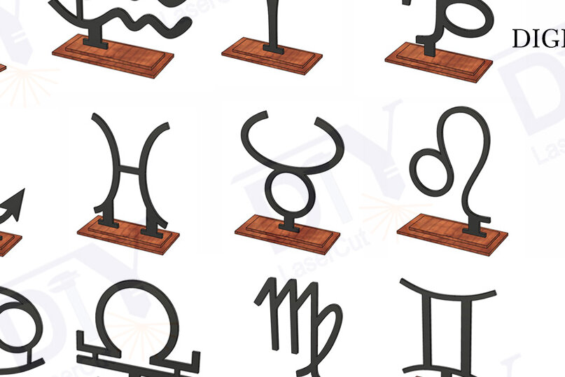 Σετ των 3 Intra απο ξύλο plywood 3mm-4mm πάχος 12 ζώδια με στάση Δίασταση 3x3 cm INTRAFABR-111859358