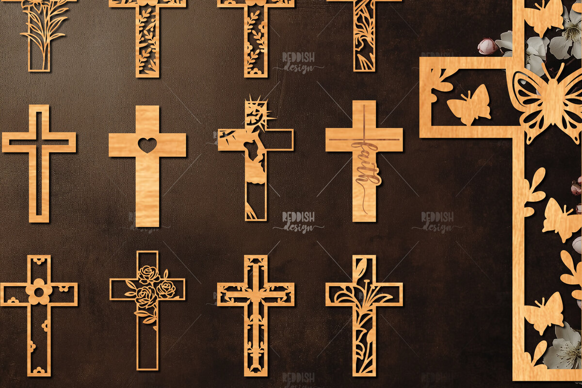 Σετ των 2 Intra απο ξύλο plywood 3mm-4mm πάχος 15 Christian Cross Silhouette, Δίασταση 15x15 cm INTRAFABR-118679196