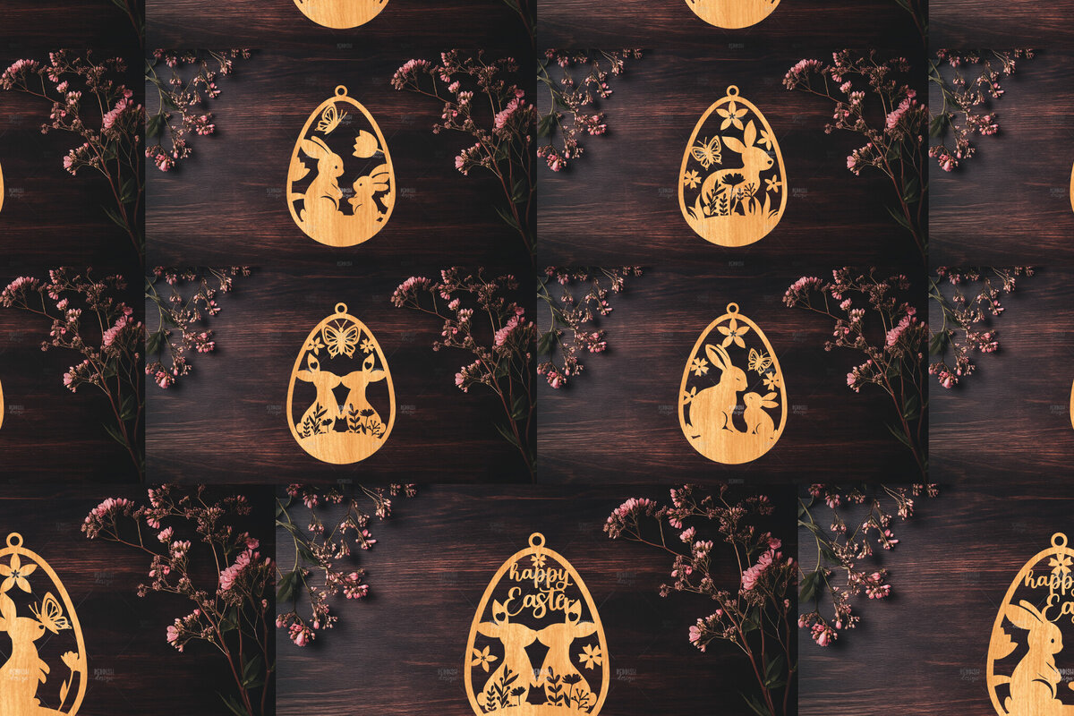 Σετ των 3 Intra απο ξύλο plywood 3mm-4mm πάχος 15 Πασχαλινό στολίδι με λέιζερ κοπής Δίασταση 8x8 cm INTRAFABR-117279471