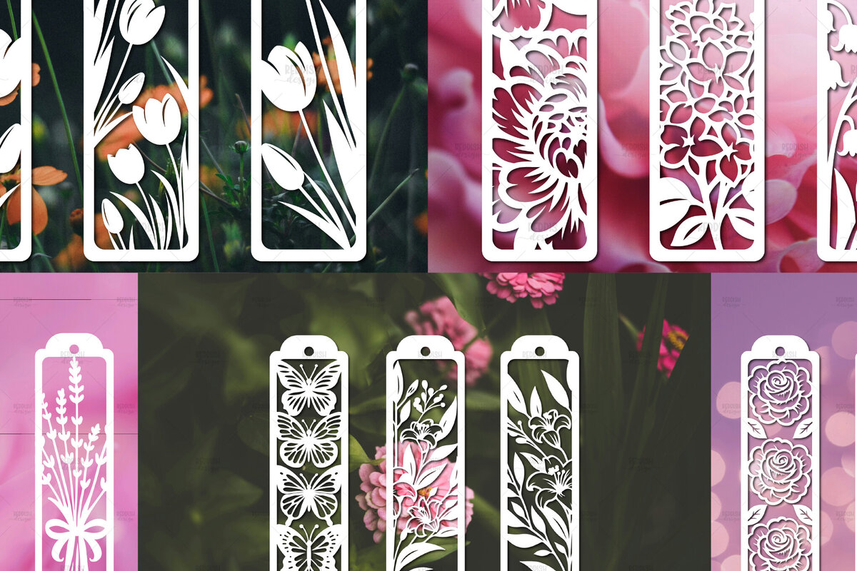 Σετ των 3 Intra απο ξύλο plywood 3mm-4mm πάχος 15 Floral Bookmarks Paper Cut Δίασταση 2x7 cm INTRAFABR-114694445