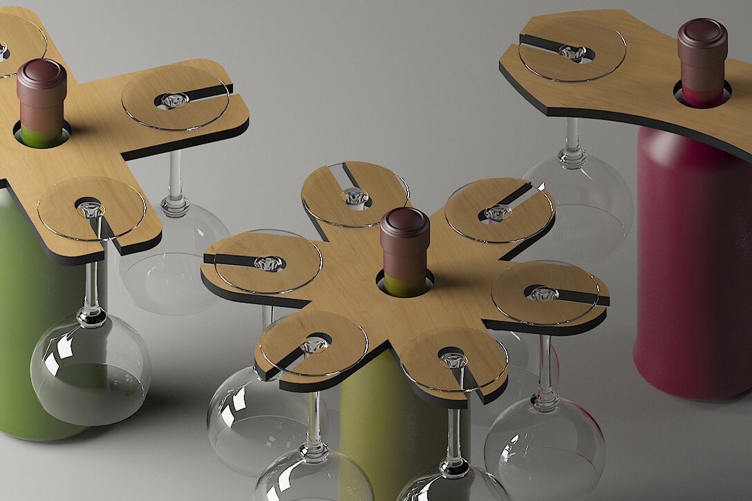 Intra απο ξύλο plywood 3mm-4mm πάχος 15 Ποτήρι κοπής με λέιζερ Wine Caddy Glass 252 Δίασταση 30x20 cm INTRAFABR-48374033