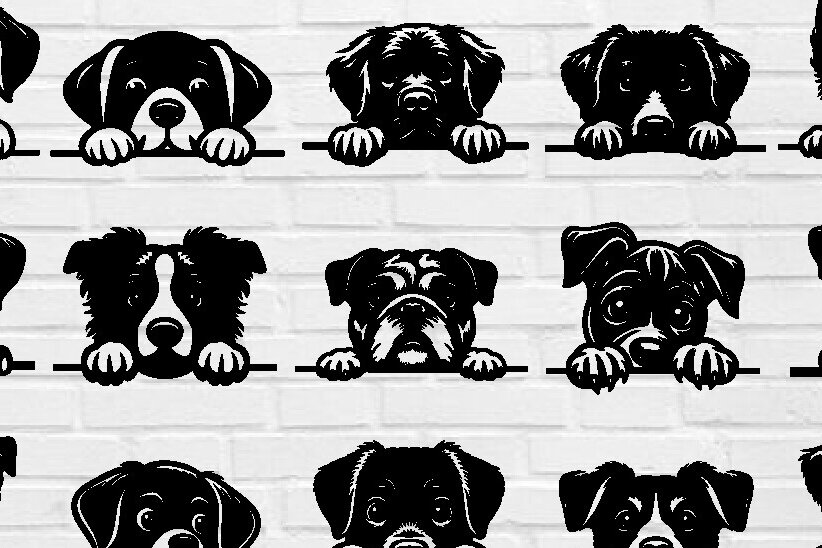 Σετ των 2 Intra απο ξύλο plywood 3mm-4mm πάχος 15-PEEKING DOG Cut  Δίασταση 40x40 cm INTRAFABR-97176390