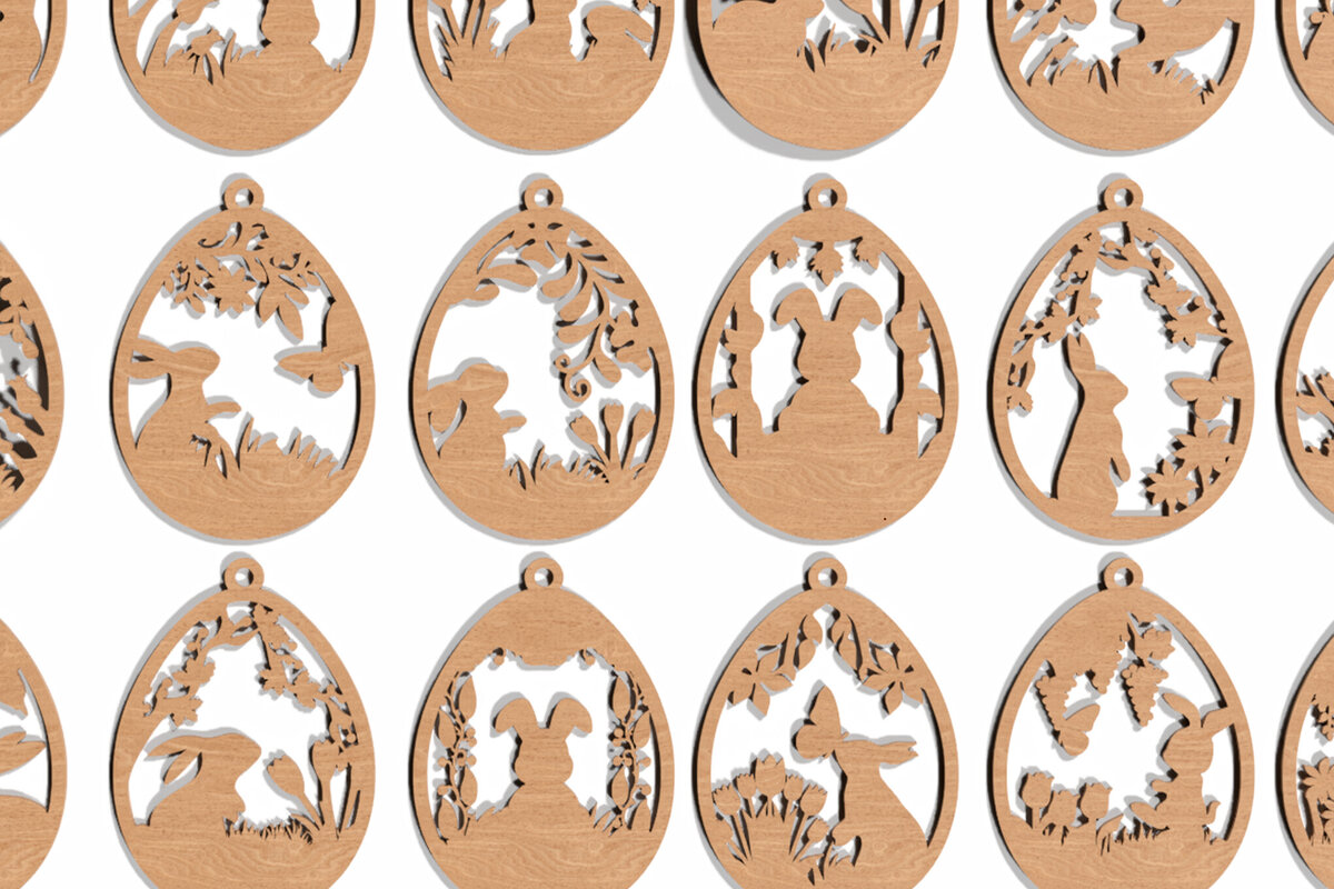 Σετ των 3 Intra απο ξύλο plywood 3mm-4mm πάχος 16 Πασχαλινά αυγά κομμένα στολίδια με λέιζερ Δίασταση 8x8 cm INTRAFABR-118087680