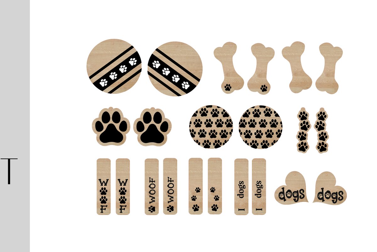 Σετ των 3 Intra απο ξύλο plywood 3mm-4mm πάχος 16 Par of Dog Paw Earrings Δίασταση 3x3 cm INTRAFABR-9172701