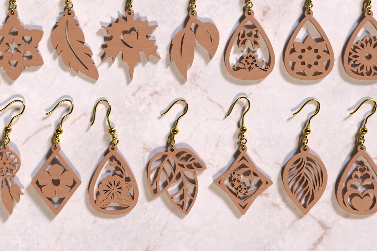 Σετ των 3 Intra απο ξύλο plywood 3mm-4mm πάχος 18 Earring , Earring  Graphic Δίασταση 3x3 cm INTRAFABR-119170373