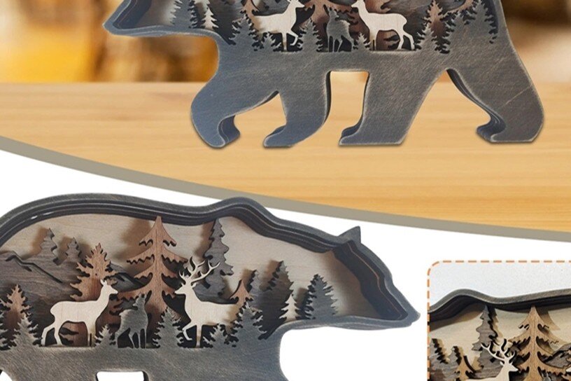 Σετ των 3 Intra απο ξύλο plywood 3mm-4mm πάχος 2 Bear & Eagle 3D 5 Layers Δίασταση 8x8 cm INTRAFABR-50811867