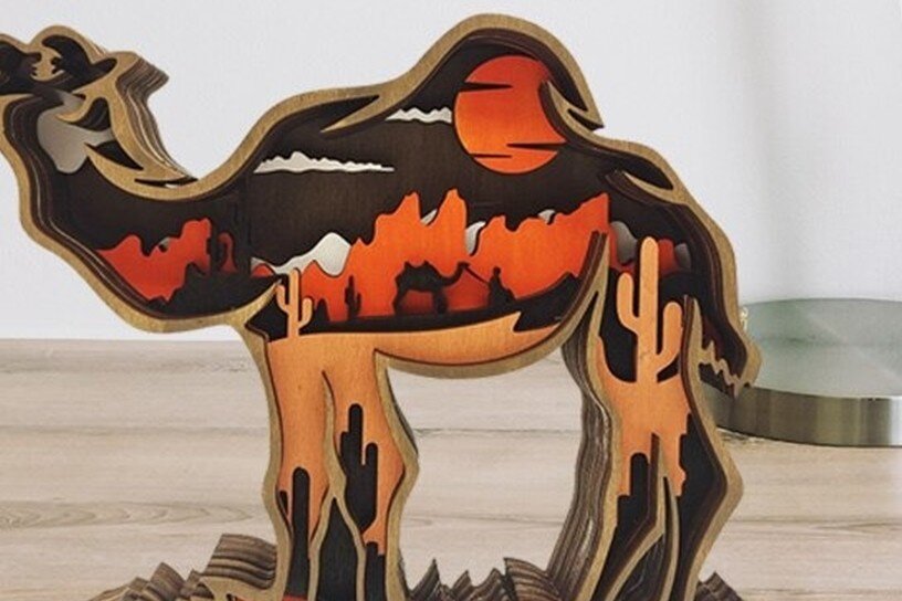 Σετ των 3 Intra απο ξύλο plywood 3mm-4mm πάχος 2 Camel & Cat 3D - 6 Layers Δίασταση 8x8 cm INTRAFABR-50980387