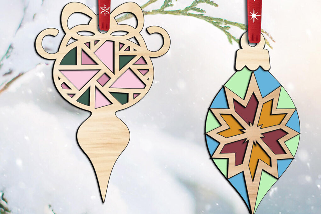 Σετ των 3 Intra απο ξύλο plywood 3mm-4mm πάχος 2 Στολίδι Χριστουγεννιάτικου Δέντρου Πάπλωμα Barn Δίασταση 8x8 cm INTRAFABR-108396884