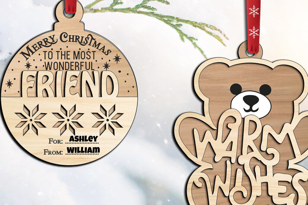 Σετ των 3 Intra απο ξύλο plywood 3mm-4mm πάχος 2 Φίλοι Στολίδια Χριστουγεννιάτικου Δέντρου Δίασταση 8x8 cm INTRAFABR-108732607