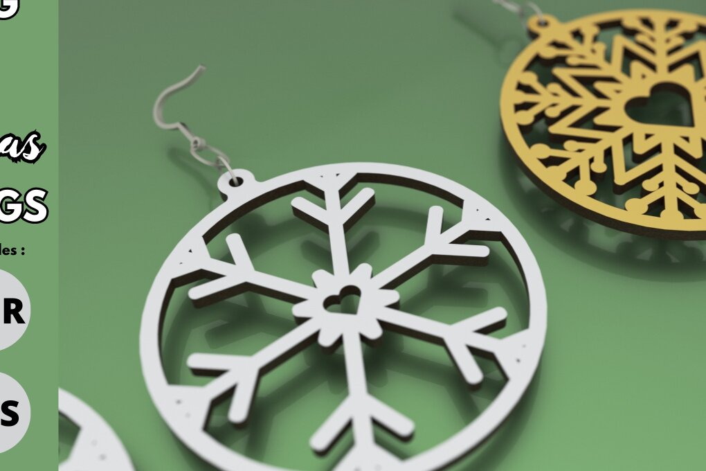 Σετ των 3 Intra απο ξύλο plywood 3mm-4mm πάχος 2 τεμάχια Σκουλαρίκια Heart Snowflake, κομμένα Δίασταση 3x3 cm INTRAFABR-80008062