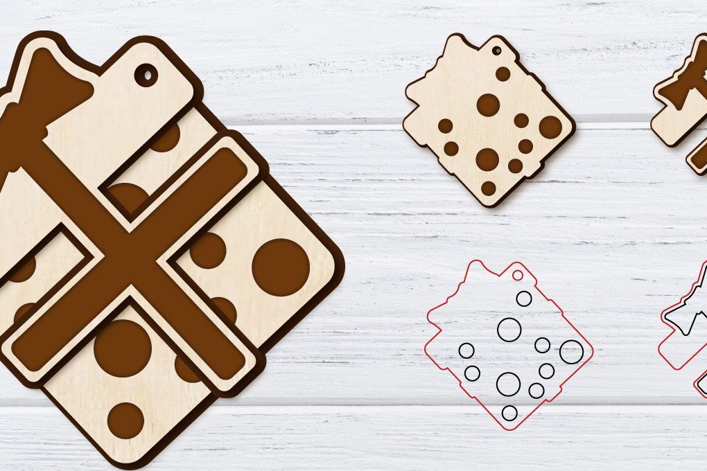 Σετ των 3 Intra απο ξύλο plywood 3mm-4mm πάχος Χριστουγεννιάτικα σκουλαρίκια με 2 στρώσεις | Λέιζερ Δίασταση 3x3 cm INTRAFABR-36236254