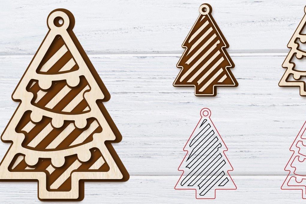 Σετ των 3 Intra απο ξύλο plywood 3mm-4mm πάχος Χριστουγεννιάτικα σκουλαρίκια με 2 στρώσεις | Λέιζερ Δίασταση 3x3 cm INTRAFABR-36236420