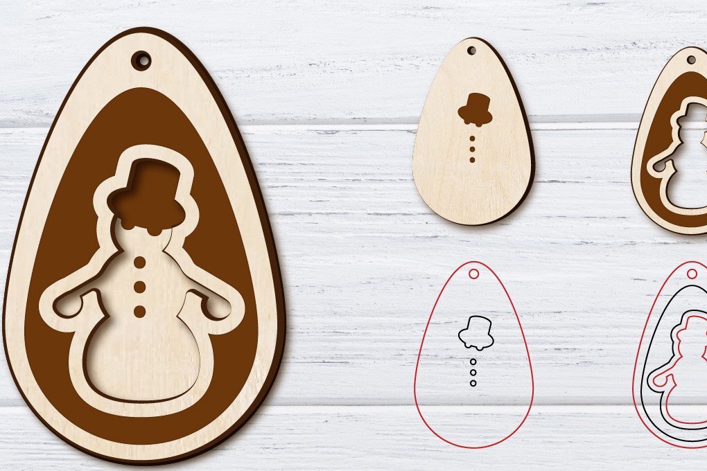 Σετ των 3 Intra απο ξύλο plywood 3mm-4mm πάχος Χριστουγεννιάτικα σκουλαρίκια με 2 στρώσεις | Λέιζερ Δίασταση 3x3 cm INTRAFABR-36236466