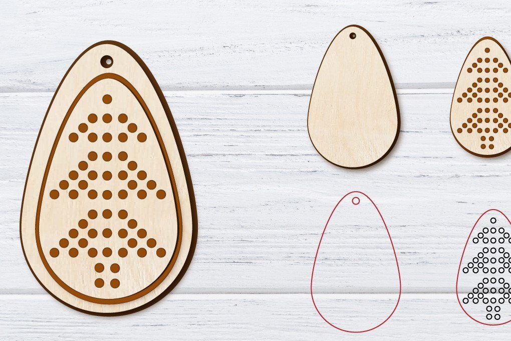 Σετ των 3 Intra απο ξύλο plywood 3mm-4mm πάχος Χριστουγεννιάτικα σκουλαρίκια με 2 στρώσεις | Λέιζερ Δίασταση 3x3 cm INTRAFABR-36236525