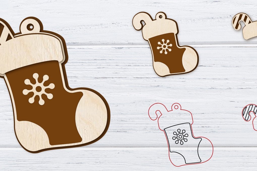 Σετ των 3 Intra απο ξύλο plywood 3mm-4mm πάχος Χριστουγεννιάτικα σκουλαρίκια με 2 στρώσεις | Λέιζερ Δίασταση 3x3 cm INTRAFABR-36235751