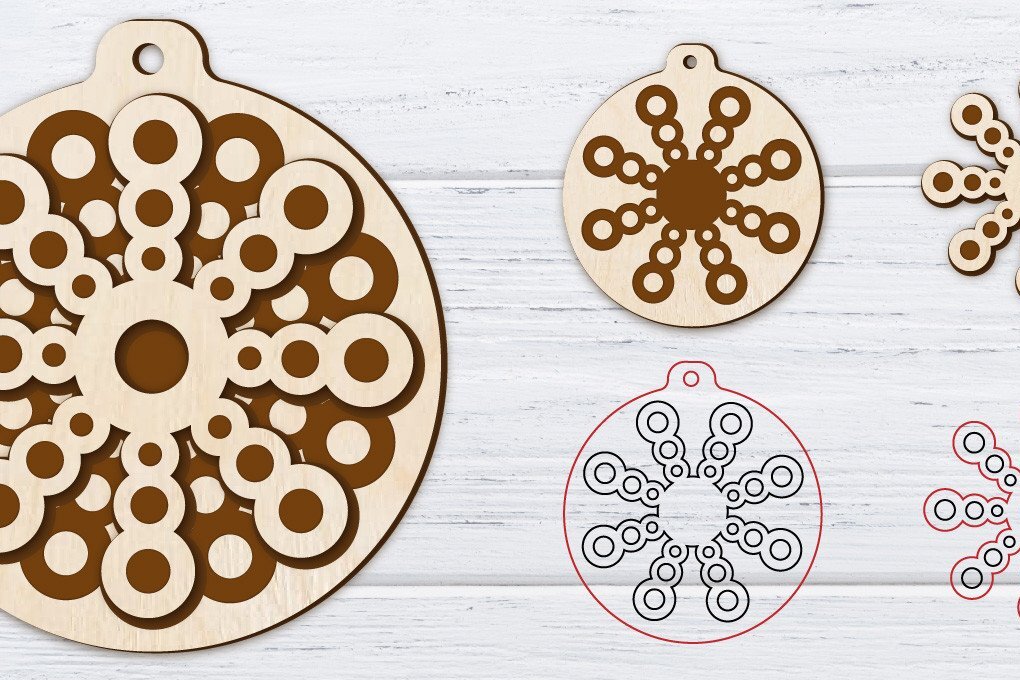 Σετ των 3 Intra απο ξύλο plywood 3mm-4mm πάχος Χριστουγεννιάτικα σκουλαρίκια με 2 στρώσεις | Λέιζερ Δίασταση 3x3 cm INTRAFABR-36236040