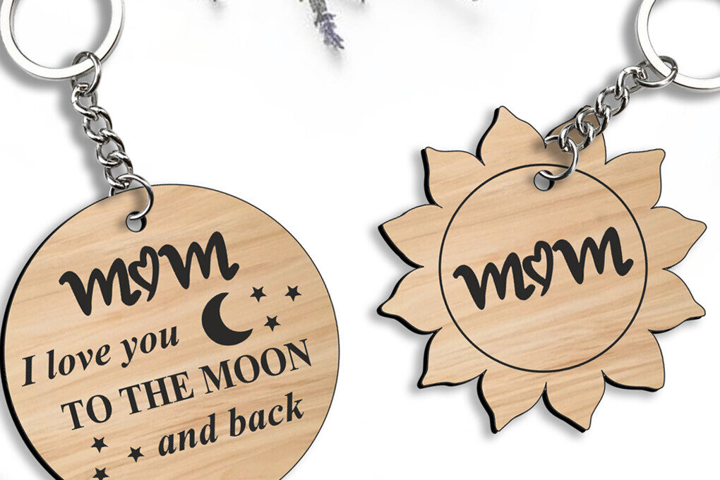 Σετ των 3 Intra απο ξύλο plywood 3mm-4mm πάχος 2 Μπρελόκ  Gift για τη γιορτή της μητέρας Δίασταση 6x6 cm INTRAFABR-120839063