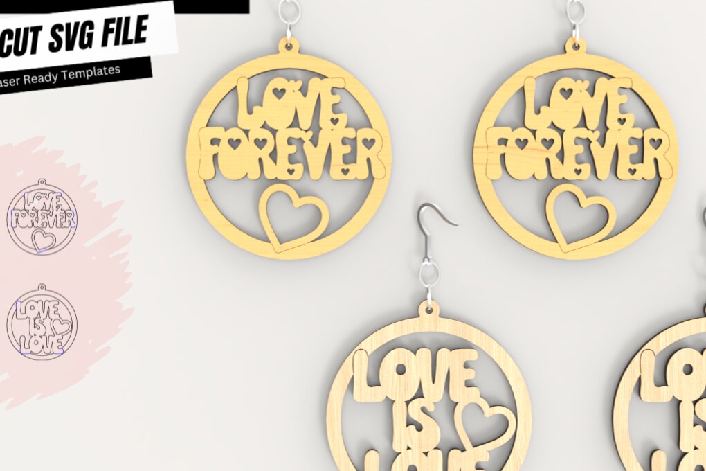 Σετ των 3 Intra απο ξύλο plywood 3mm-4mm πάχος 2 Style Love Earrings, ting Δίασταση 3x3 cm INTRAFABR-107931614