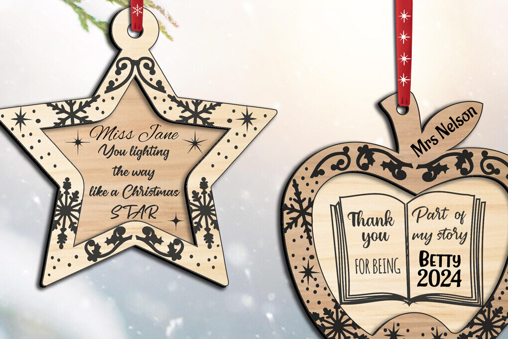 Σετ των 3 Intra απο ξύλο plywood 3mm-4mm πάχος 2 Δάσκαλος Χριστουγεννιάτικο Στολίδι Δώρα Αστέρι Δίασταση 3x3 cm INTRAFABR-107727980