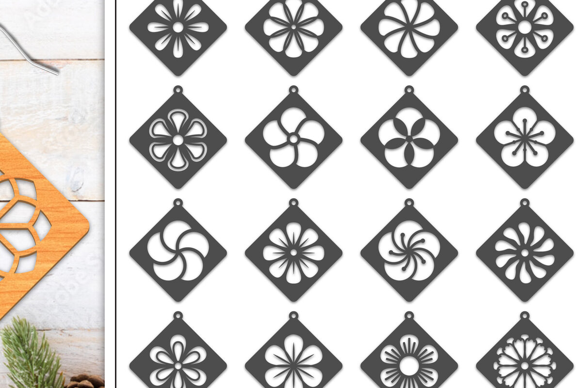 Σετ των 3 Intra απο ξύλο plywood 3mm-4mm πάχος 20 Σκουλαρίκια λουλουδιών Σχεδιασμός Δίασταση 3x3 cm INTRAFABR-103051000