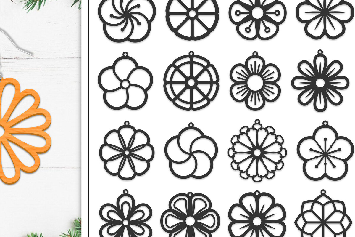 Σετ των 3 Intra απο ξύλο plywood 3mm-4mm πάχος 20 Σκουλαρίκια λουλουδιών Σχεδιασμός Δίασταση 3x3 cm INTRAFABR-103112781