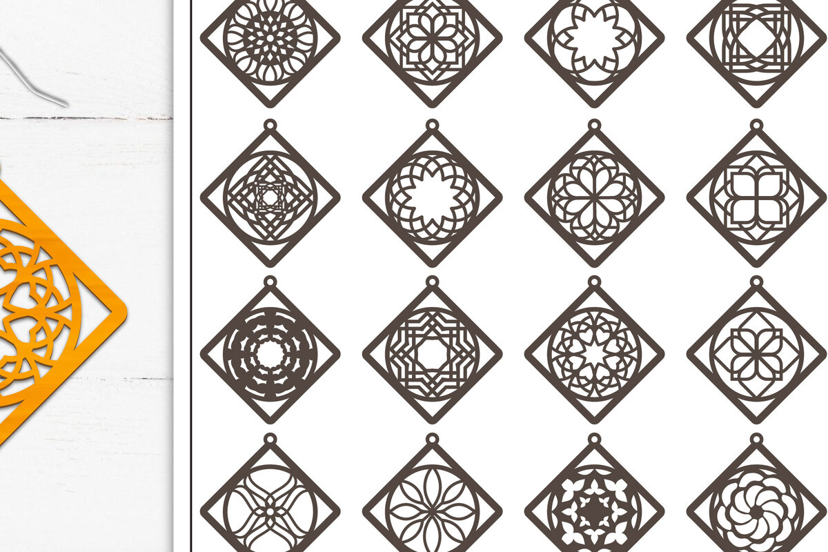 Σετ των 3 Intra απο ξύλο plywood 3mm-4mm πάχος 20 Σκουλαρίκια Mandala Σχεδιασμός Δίασταση 3x3 cm INTRAFABR-103322416