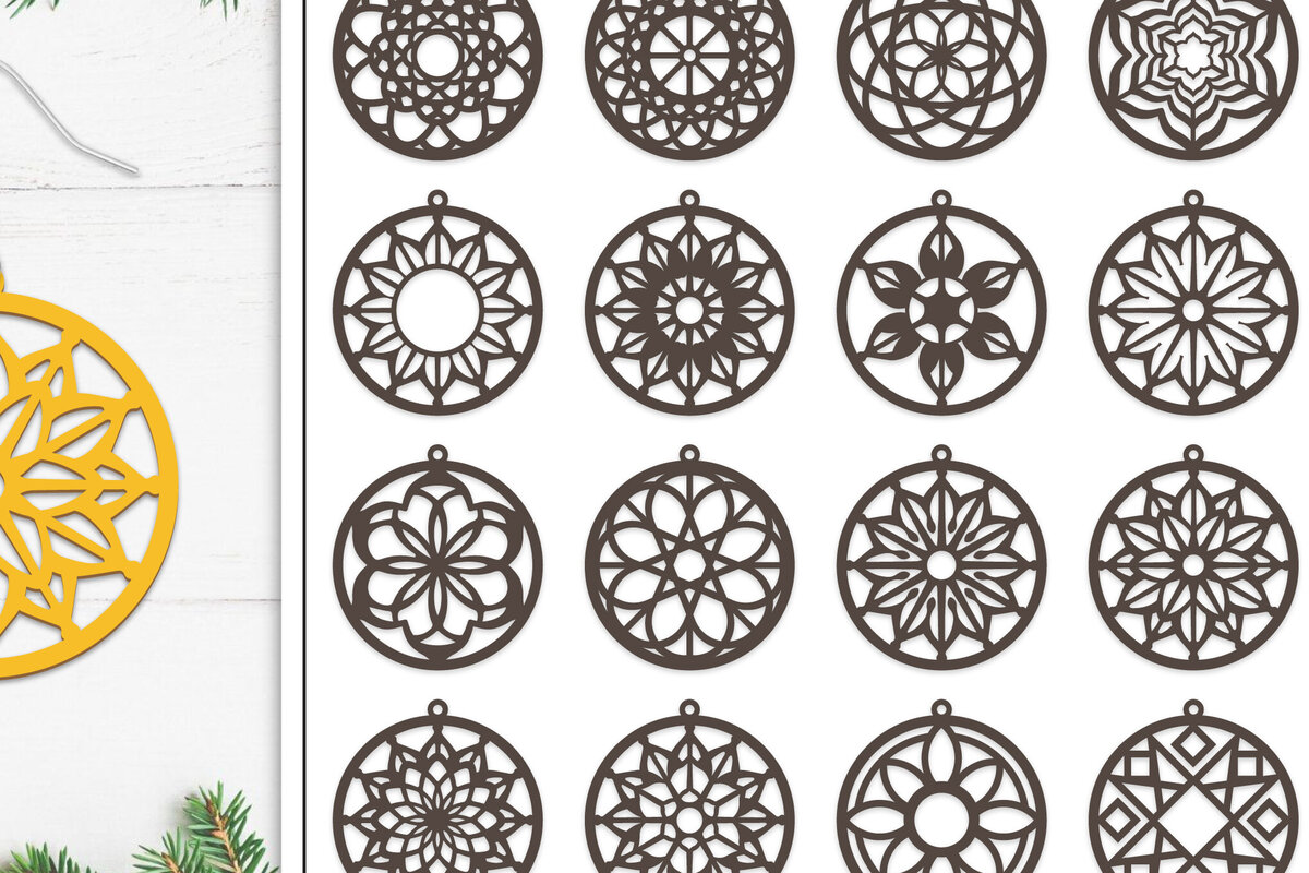 Σετ των 3 Intra απο ξύλο plywood 3mm-4mm πάχος 20 Σκουλαρίκια Mandala Σχεδιασμός Δίασταση 3x3 cm INTRAFABR-103397255