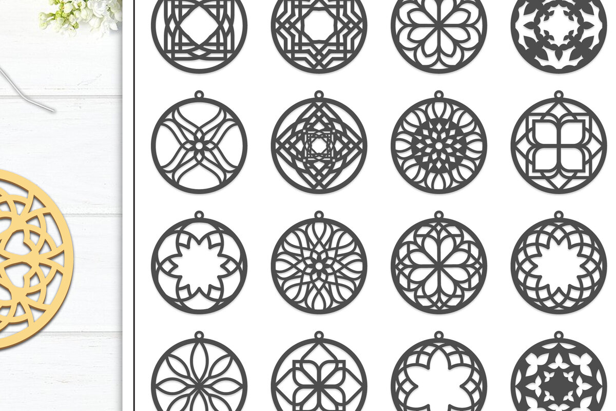 Σετ των 3 Intra απο ξύλο plywood 3mm-4mm πάχος 20 Σκουλαρίκια Mandala Σχεδιασμός Δίασταση 3x3 cm INTRAFABR-102952770