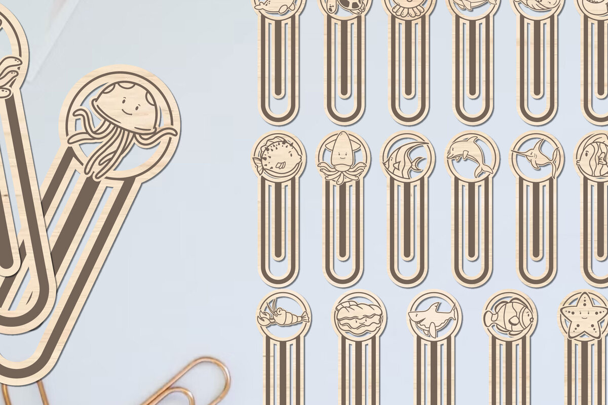 Σετ των 2 Intra απο ξύλο plywood 3mm-4mm πάχος 20 Σχέδιο θαλάσσιων ζώων σελιδοδείκτης Δίασταση 10x20 cm INTRAFABR-96565737