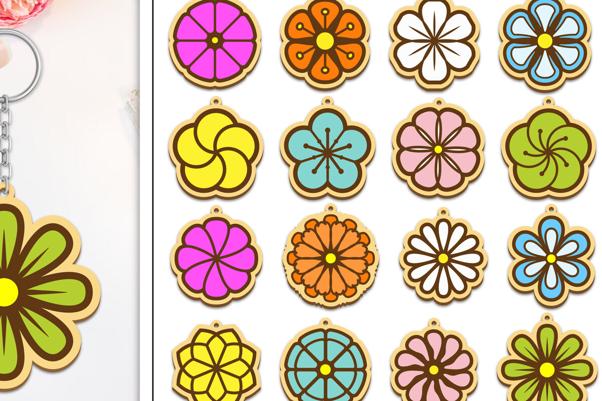 Σετ των 3 Intra απο ξύλο plywood 3mm-4mm πάχος 20 Desing Flower Keychain Cut  Δίασταση 6x6 cm INTRAFABR-103235179