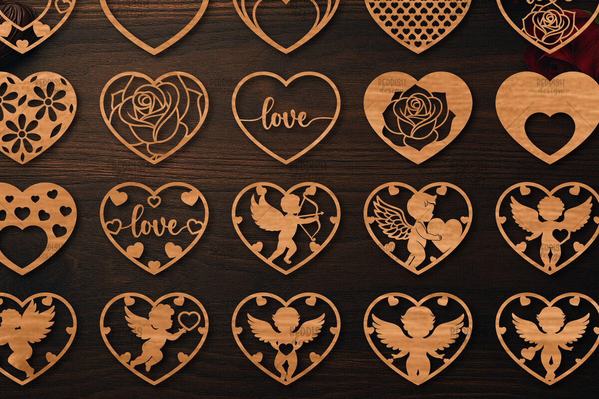 Σετ των 2 Intra απο ξύλο plywood 3mm-4mm πάχος 20 Hearts , Valentine Δίασταση 15x15 cm INTRAFABR-113839328