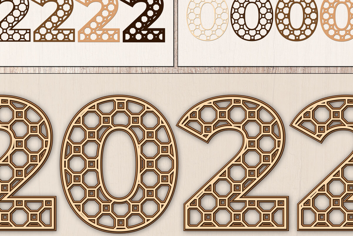 Σετ των 2 Intra απο ξύλο plywood 3mm-4mm πάχος Πρωτοχρονιάτικο κομμένο 2022 Δίασταση 15x15 cm INTRAFABR-21932035