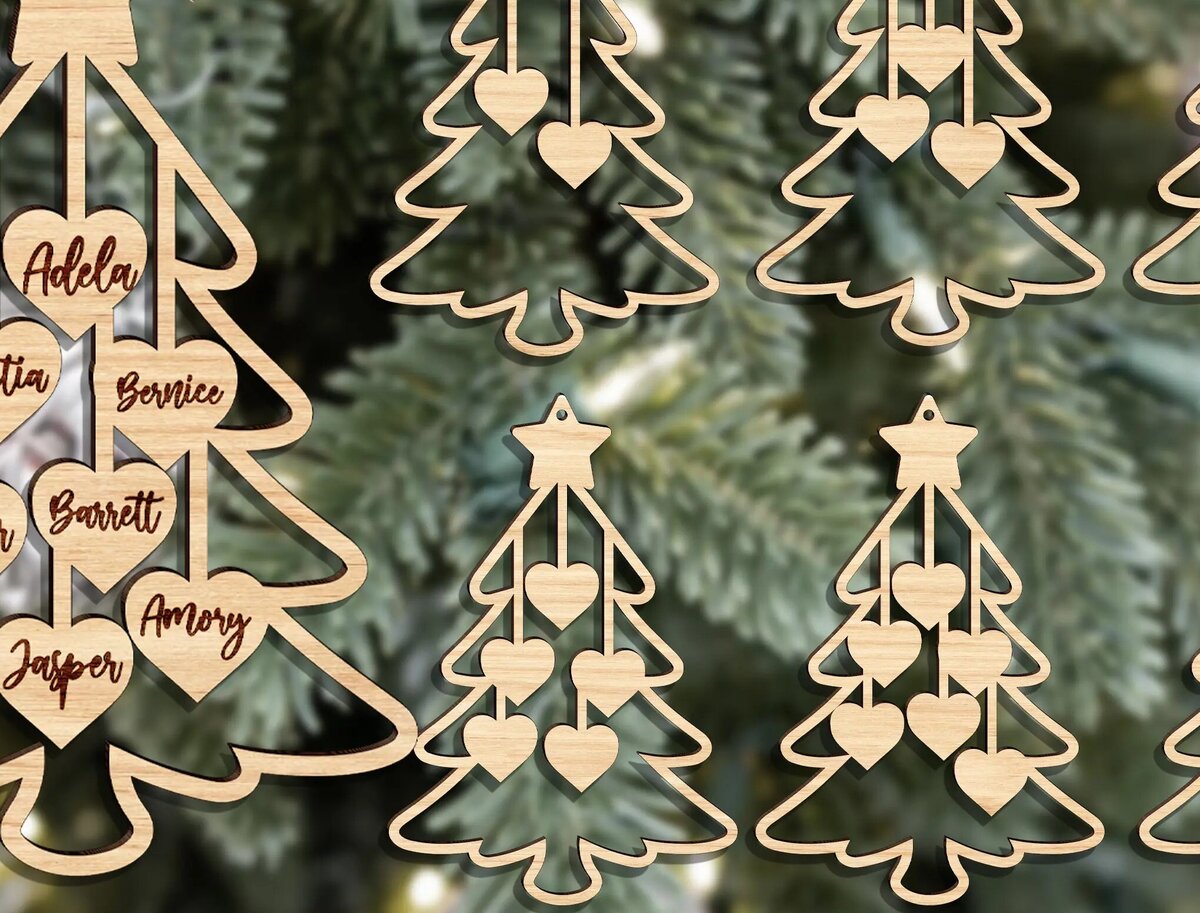 Σετ των 3 Intra απο ξύλο plywood 3mm-4mm πάχος 2024 Οικογενειακό Χριστουγεννιάτικο Στολίδι Δίασταση 8x8 cm INTRAFABR-111374024