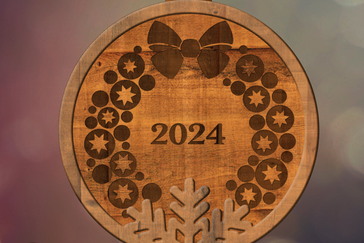 Σετ των 3 Intra απο ξύλο plywood 3mm-4mm πάχος Πρωτοχρονιάτικο στολίδι 2024, Διακόσμηση σπιτιού Δίασταση 4x4 cm INTRAFABR-84845913