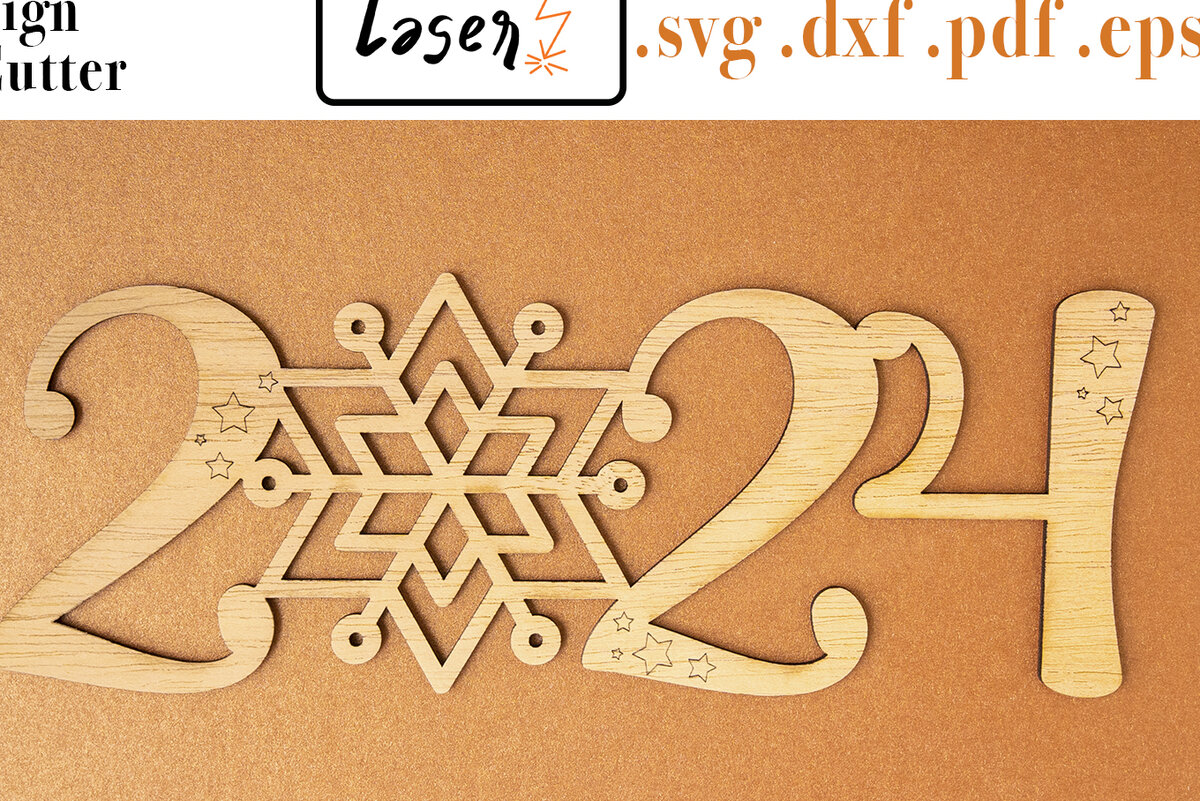 Σετ των 3 Intra απο ξύλο plywood 3mm-4mm πάχος Διανυσματικό 2024 Πρωτοχρονιάς για . Δίασταση 15x15 cm INTRAFABR-84501412