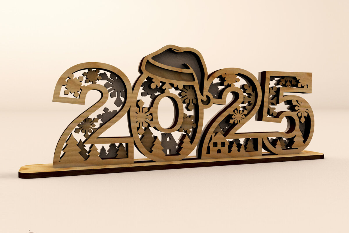 Σετ των 2 Intra απο ξύλο plywood 3mm-4mm πάχος Διακοσμητικό περίπτερο 2025 Πρωτοχρονιάς Δίασταση 15x15 cm INTRAFABR-108252384