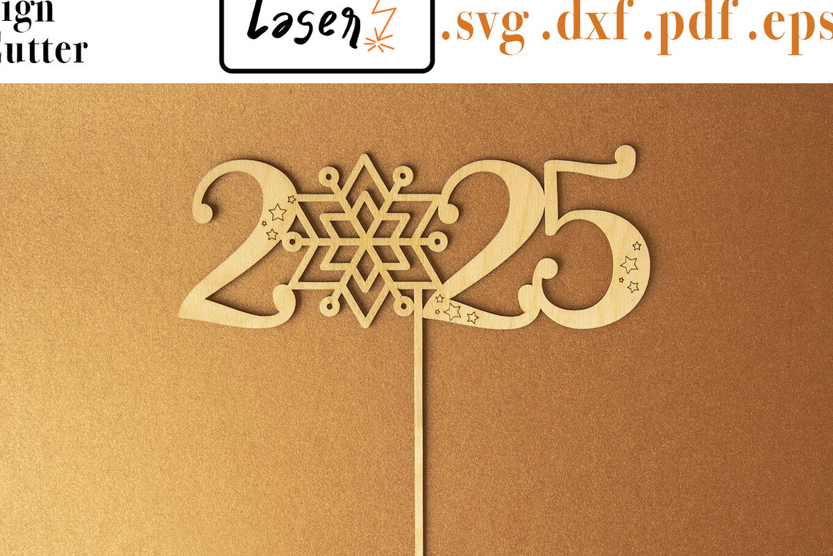 Σετ των 2 Intra απο ξύλο plywood 3mm-4mm πάχος 2025 Πρωτοχρονιάτικο διανυσματικό για Δίασταση 15x15 cm INTRAFABR-110251063