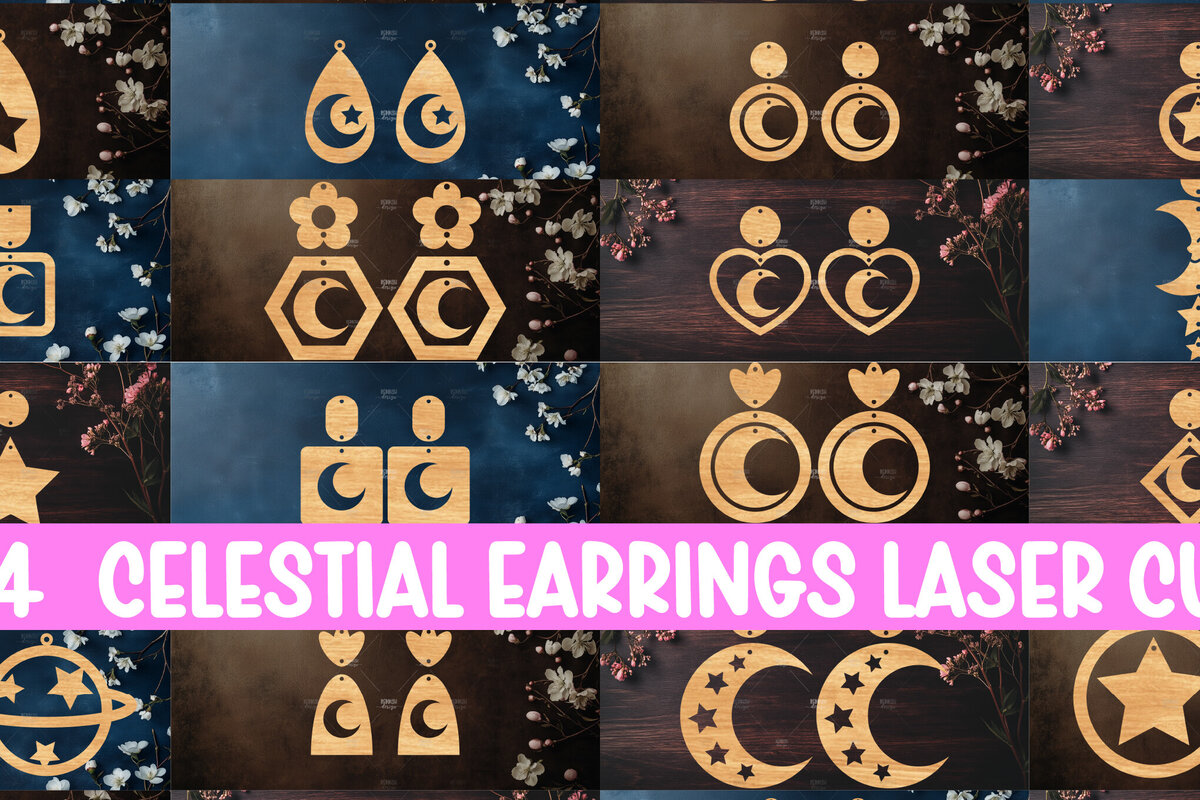 Σετ των 3 Intra απο ξύλο plywood 3mm-4mm πάχος 24 Ουράνια Σκουλαρίκια Δίασταση 3x3 cm INTRAFABR-121280683