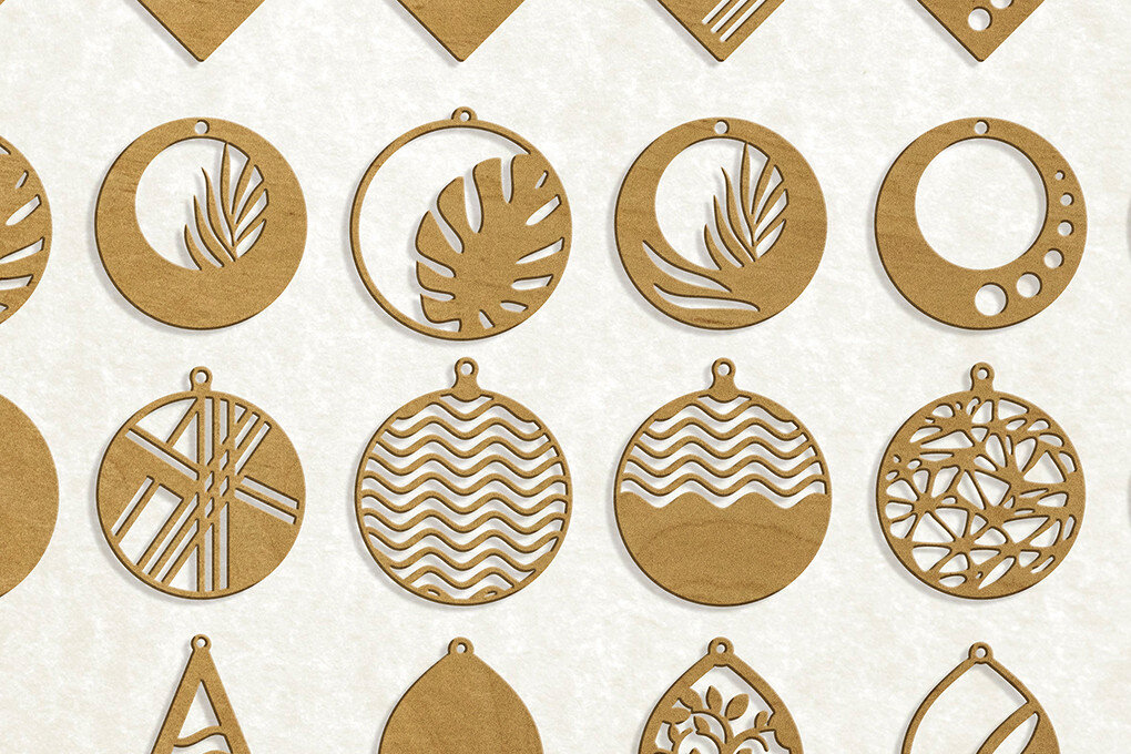 Σετ των 3 Intra απο ξύλο plywood 3mm-4mm πάχος 24 Σκουλαρίκια Σχέδια κοπής με λέιζερ Δίασταση 2x2 cm INTRAFABR-60832148