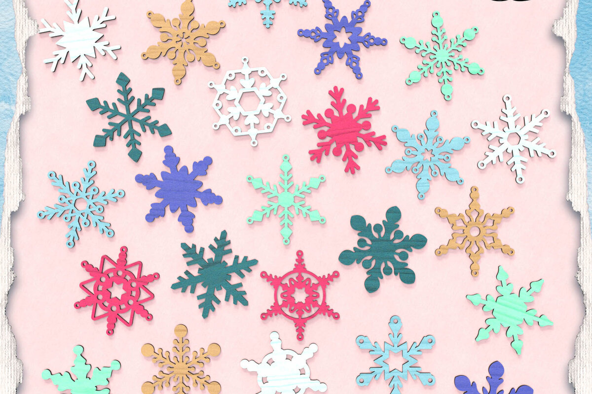 Σετ των 3 Intra απο ξύλο plywood 3mm-4mm πάχος 24 Snowflakes Cut  Δίασταση 8x8 cm INTRAFABR-111017362