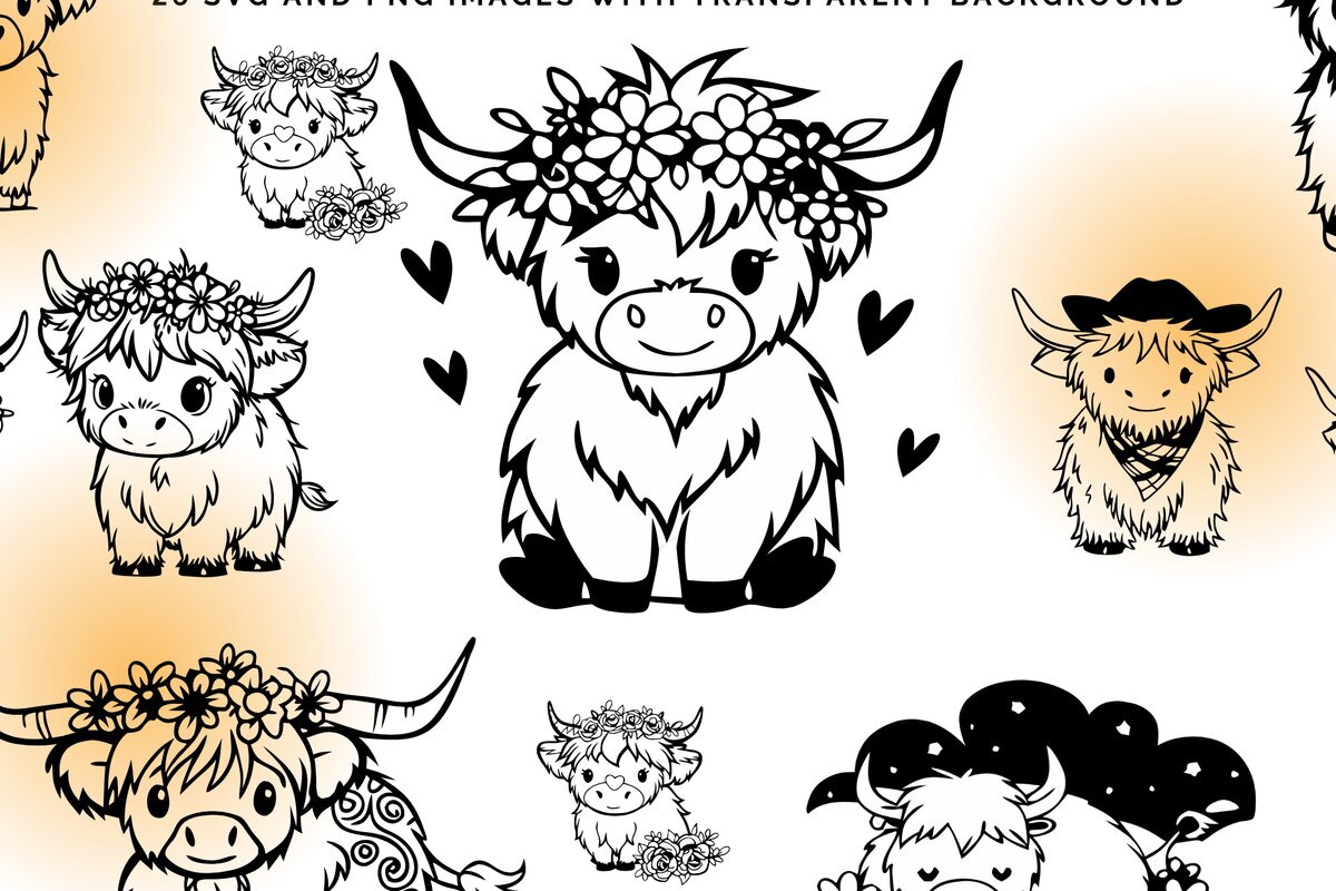 Σετ των 3 Intra απο ξύλο plywood 3mm-4mm πάχος 26 Cute Highland Cow + Δίασταση 4x4 cm INTRAFABR-115609989