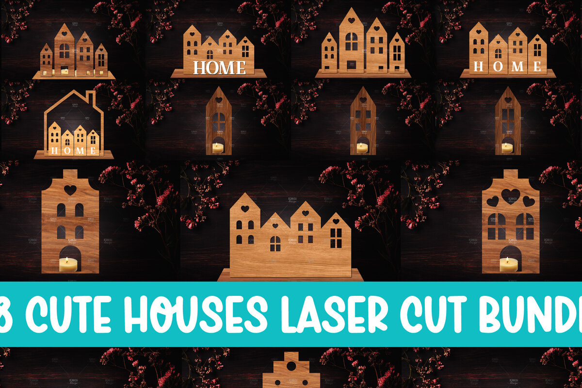 Σετ των 2 Intra απο ξύλο plywood 3mm-4mm πάχος 28 Τρισδιάστατη βάση σπιτιού Διακόσμηση σπιτιού Δίασταση 15x15 cm INTRAFABR-122870449