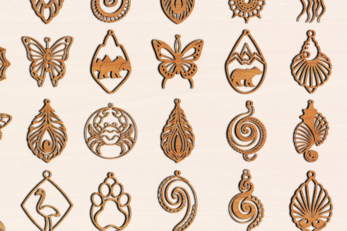 Σετ των 2 Intra απο ξύλο plywood 3mm-4mm πάχος 28 Σκουλαρίκια ζώων Cut  Δίασταση 3000x3000 cm INTRAFABR-118830229