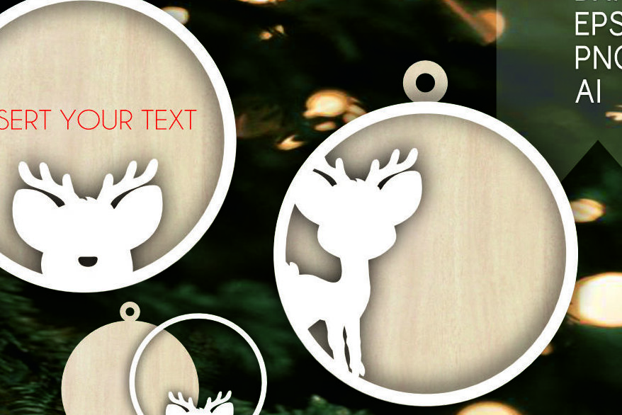 Σετ των 3 Intra απο ξύλο plywood 3mm-4mm πάχος Ετικέτες Χριστουγεννιάτικα στολίδια με 2d ελάφια Δίασταση 8x8 cm INTRAFABR-102993235